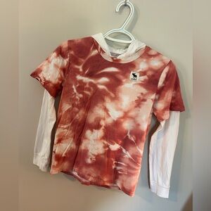 Rust & White Hooded Abercrombie Long Sleeve Tee Shirt